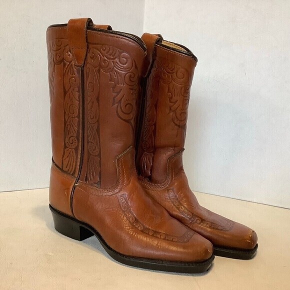 Unbranded Other - Vintage Kid's Cowboy Western Tooled Leather Boots Size 12.5 D  Made USA #2418